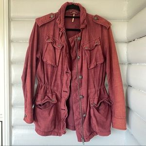 Free people military cargo style jacket XS in burgundy